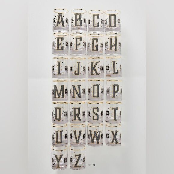 Anthropologie The Bistro Tile Monogram Old Fashioned Glass Letter E NWT - Picture 1 of 8
